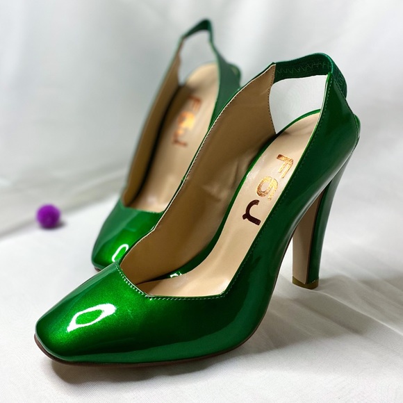 Leather Slingback Heel Square Toe Chunky Pumps - Picture 2 of 5